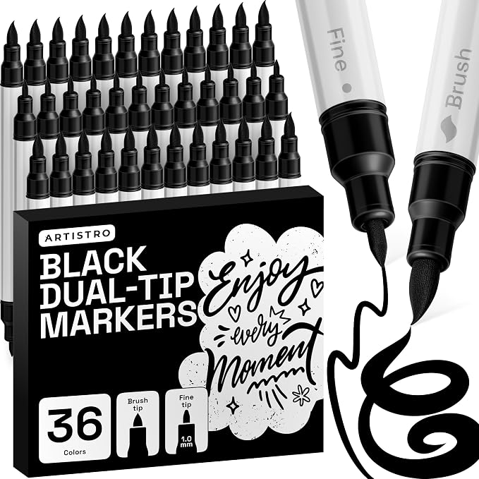 ARTISTRO 36 Black Dual-Tip Acrylic Paint Marker Pens for Drawing | For Fabric, Rock, Glass, Wood, & Molds, Arts & Crafts Gift for Adults, Teens, & Kids, Classroom Must Haves & School Supplies