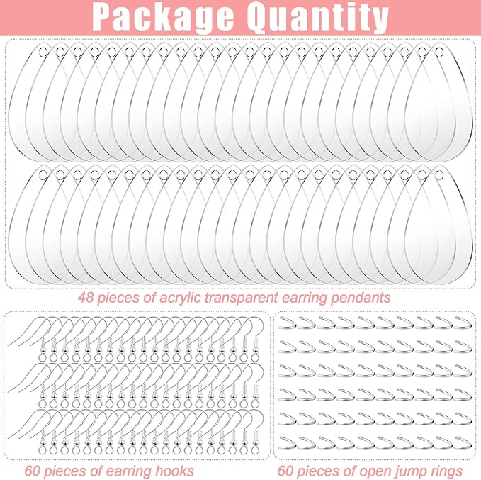 Hicarer 168 Pieces Acrylic Earring Blanks DIY Earrings Making Kit Includes Acrylic Transparent Teardrop Earring Pendants Clear Blanks Hooks and Open Jump Rings for Earrings DIY