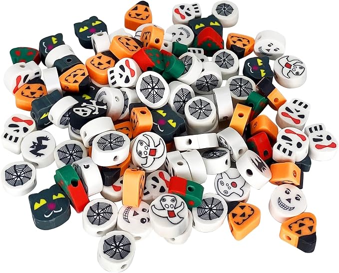 100 Pcs Polymer Clay Beads Mixed Heishi Spacer Beads Supplies for DIY Bracelet Earring Necklace Jewelry Making (Halloween-2)