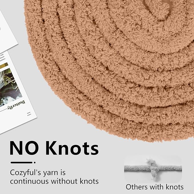 Cozyful Chunky Yarn for Hand Knitting - #10 Chunky Chenille Yarn, Jumbo Big Thick Chunky Yarns for Crocheting, Super Bulky Chunky Knit Blanket Yarns, 8 Skein (22 yds 8 oz Each Skein), Light Coffee