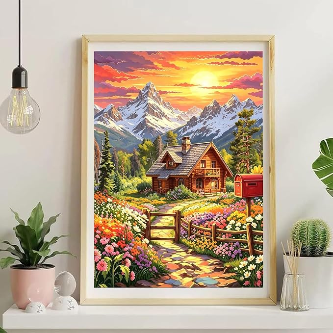 Landscape Paint by Numbers for Adults, Paint by Number 16x20 inch | House Paint by Numbers Kit for Adults, Landscape Acrylic Painting by Numbers for Gift Home Wall Decor (without Frame)