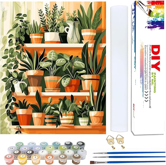 Yunruily Green Plant Canvas Paint by Numbers for Adults-Paint by Numbers Adults Plant,Painting by Number Canvas for Adult for Gifts and Home Wall Decor(with Gifts Box) 16x20inch