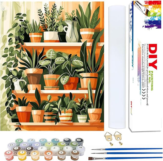 Yunruily Green Plant Canvas Paint by Numbers for Adults-Paint by Numbers Adults Plant,Painting by Number Canvas for Adult for Gifts and Home Wall Decor(with Gifts Box) 16x20inch
