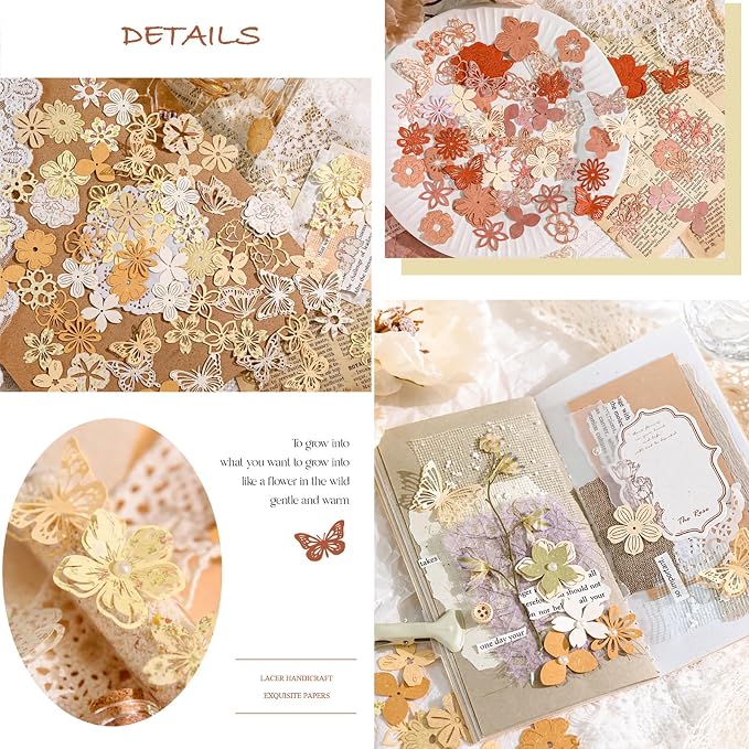 300 Pieces Mini Flowers Collage Paper Pack, Scrapbooking Supplies
