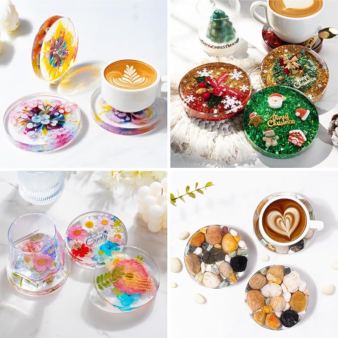 HeyClear Silicone Molds for Resin Coasters 6-Cavity Round Epoxy Resin Molds | for Crafts DIY Tray, Cup Coasters, Flower Bouquet Preservation, Resin Art, Home Decoration, Flexible, Easy to Clean & Demold