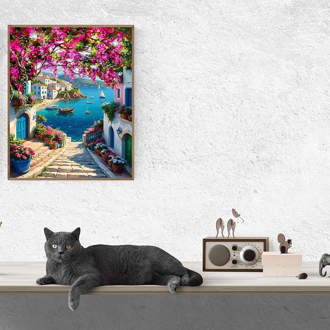 MBNTJHT DIY Scenery Paint by Numbers Kit for Adults,Unframed Landscape Paint by Number Kits on Canvas with Brushes,Flowers and Sea Oil Painting Kits for Home Wall Decor 16X20 Inch/40X50 cm.