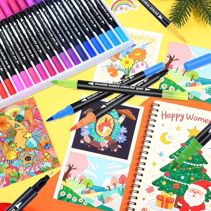 72 Colors Dual Tip Color markers, Fine & Brush Tip Markers Pens for Adult Coloring Book, Dual Watercolor Marker Pens, Art Drawing Supplies Marker s Kit for Calligraphy, Illustrations, DIY Crafts