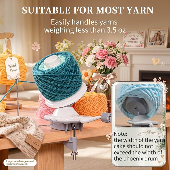 SPEENSUN 3.5 OZ Yarn Ball Winder, Low Noise Spinner for Crocheting, Grey | ABS Manual Ball Maker with Non-Slip Table Clamp, Easy Install Knitting Tool, Smooth Operationfor Yarns Below Size 5