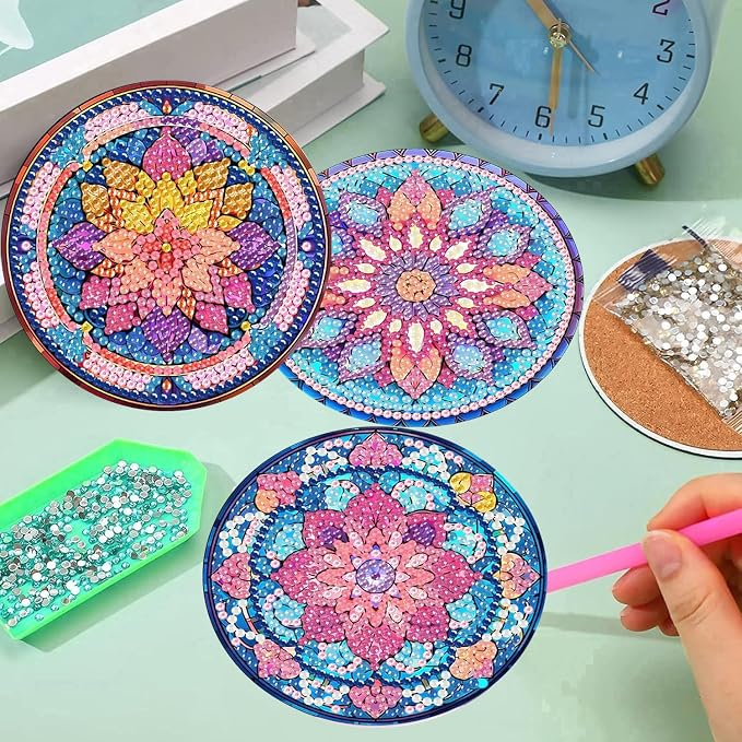 8 Pcs Diamond Art Coasters Kits, Mandala Diamond Painting Coasters Kits