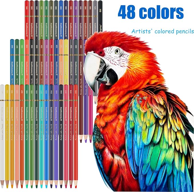 Heshengping 48 Color Colored Pencils Set for Coloring Books with 3-color Sketchbook coloring book Drawing kit Art Supplies with Roll up Canvas Case for Adults Beginners Teens