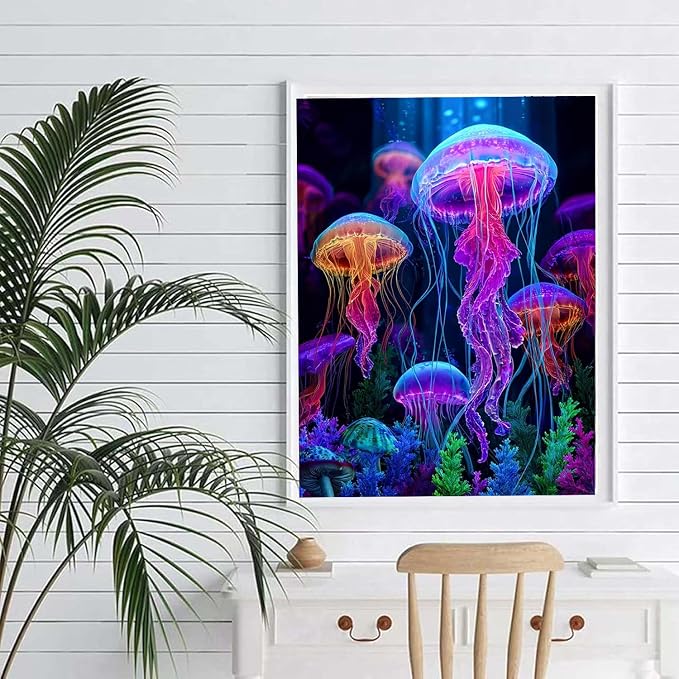 AIBOERL Diamond Art Kits for Adults，Jellyfish Diamond Painting Wall Decor | Round Drill Jellyfish Diamond Painting for Beginners DIY Rhinestone 5D Diamond dots(Gemstone Craft)Wall Art Gift 12x16IN