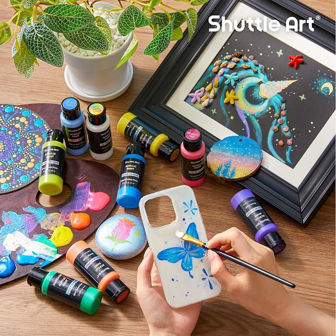 Shuttle Art Color Change Acrylic Paint, 20 Chameleon Colors Acrylic Paint, 60ml/2oz Bottles, Iridescent Colors for Artists, Beginners, Kids Painting & Crafting on Canvas, Rocks, Wood, Fabric, Ceramic