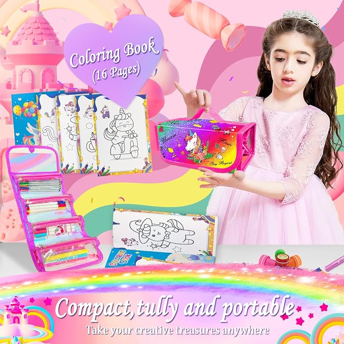 56 PCS Washable Scented Markers Set with Glitter Pencil Case, Kids Art Set