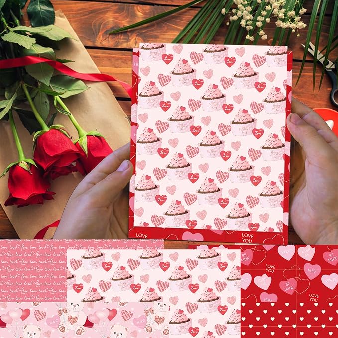 Valentine's Day Scrapbook Paper Pad Pink Red Love Heart Patterned Paper 12×12，24 Sheets Scrapbook CardStock Papers Pad for Holiday Cardmaking DIY Origami Decorative Craft Papers.