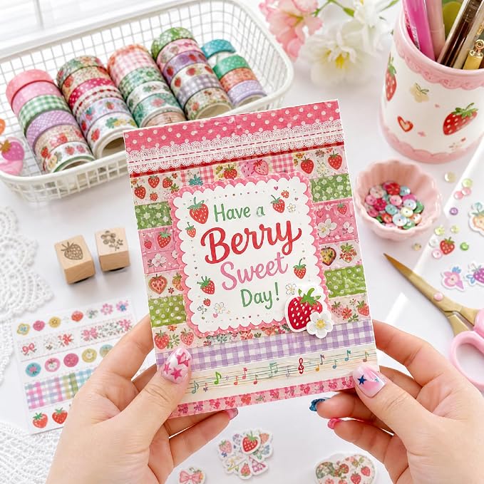 Washi Tape Set - 35 Rolls 2M Per Roll Strawberry Pastel Cute Scrapbook Tape