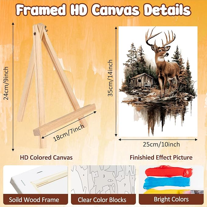 MAXBYE Framed Paint By Numbers Kits for Adults with Wooden Easel, DIY Deer Adult Paint by Number Kits, Oil Acrylic Paintings Kit for Beginners Gift Home Wall Garden Decor 10×14 Inch