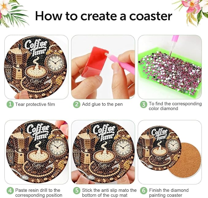 8 Pcs Diamond Art Coasters Kits, Coffee Diamond Painting Coasters Kits