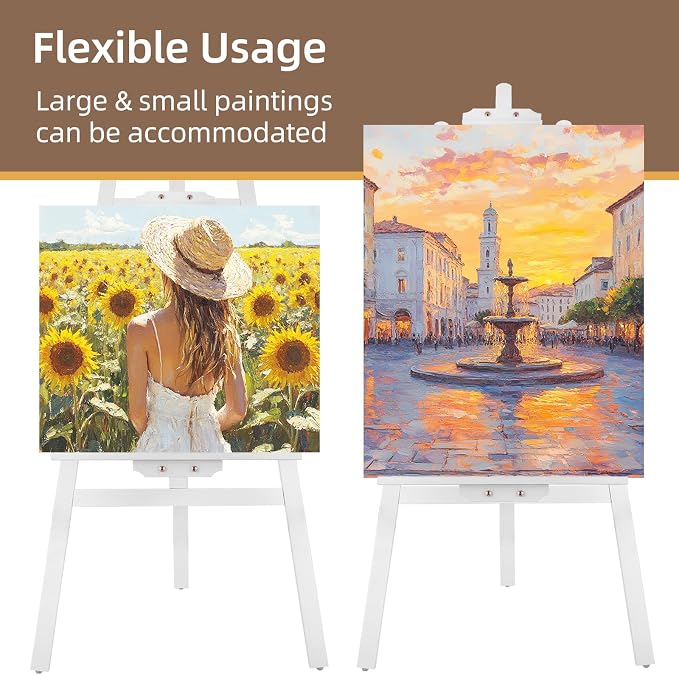 Falling in Art Adjustable Wooden Easel Stand for Painting&Display, White | Folding Art Easel for Display, Drawing, Wedding Sign and Poster, Suitable for Kids and Adults, Holds Up to 42"