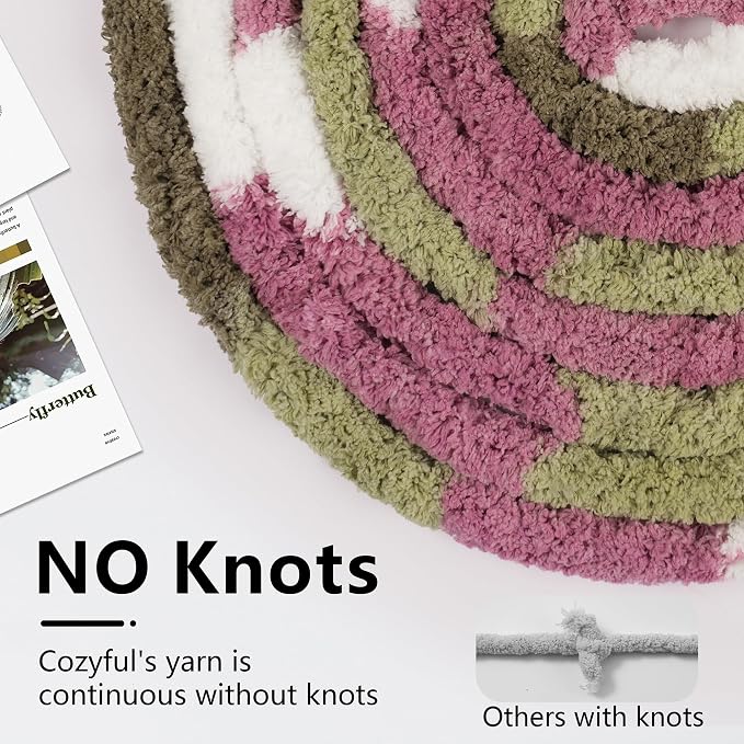 Cozyful Chunky Yarn for Hand Knitting - #10 Chunky Chenille Blanket Yarn, Jumbo Big Thick Chunky Yarns for Crocheting, Tie Dye Bulky Knit Yarns, 8 Skein (20 yds 8 oz Each Skein), Multi Green&Plum