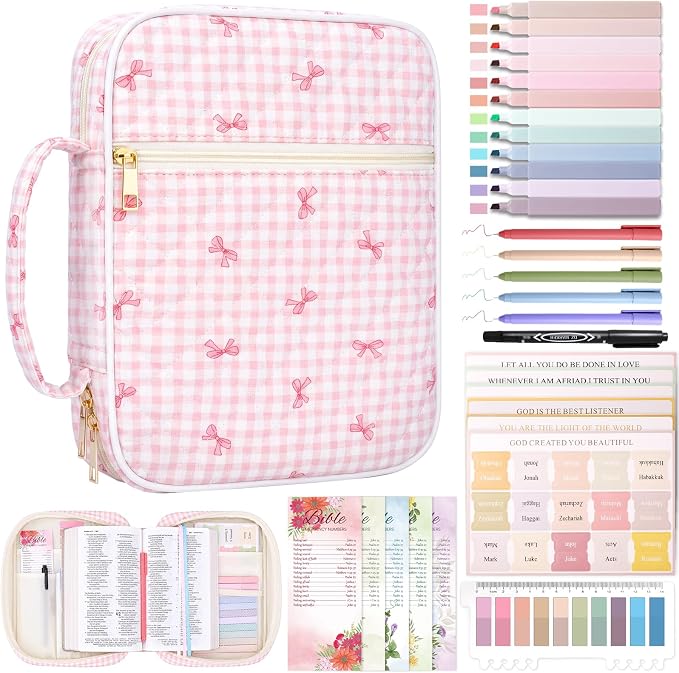 XKDOUS Bible Cover Case for Women Bible Bag Journaling Kit w/Study Supplies