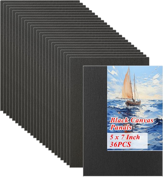 36PCS 5x7 Inch Black Canvas Panels, Small Canvas Boards for Painting, Cotton Canvas Panels for Oil Acrylic Watercolor Paint
