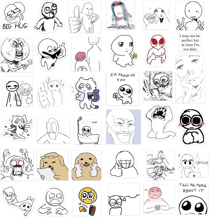 PRSTINCOL Meme Sticker Book, 36 Sheets 460+ Pcs, Black and White Funny Meme Stickers for Adults and Teens, Die Cut Vinyl Stickers for Journaling Scrapbooking DIY