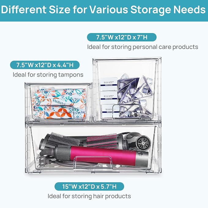 Vtopmart Clear Stackable Storage Drawers, 7 Pack Multi Size Set