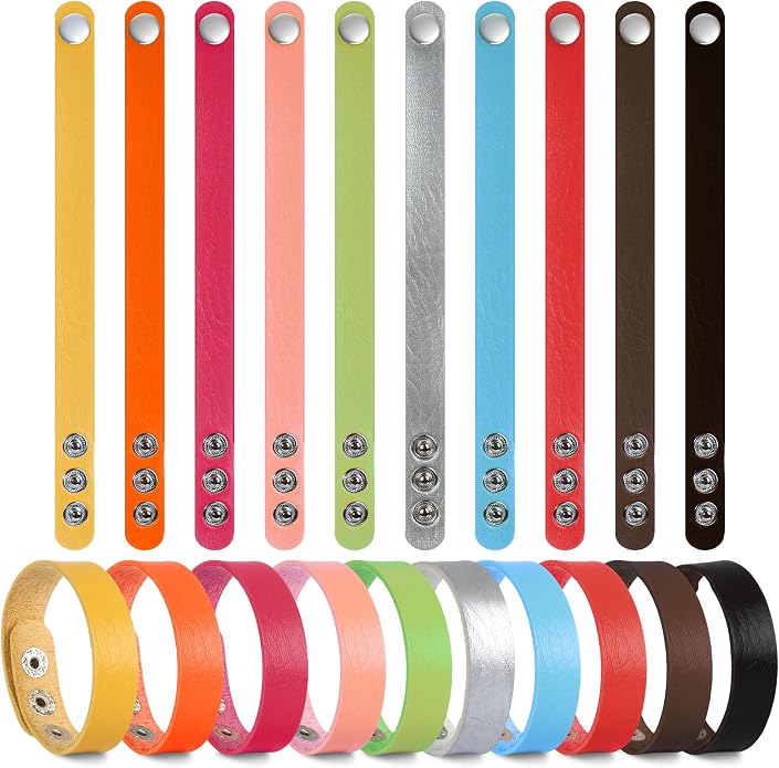 TXIN Faux Leather Snap Bracelets Blank Colorful Adjustable Plain PU Leather Wristband for DIY Jewelry Making Women Men Cuff Wrist Crafts