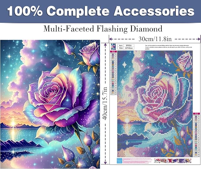 ijbnhd Diamond Art Kits for Adults, 5D Rose, Sunset, 12X16in