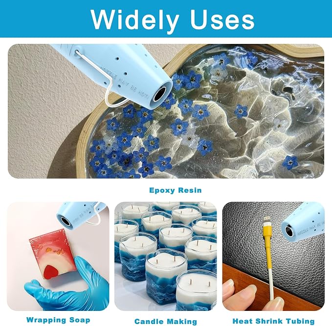 Heat Gun for Crafting, Mini Hot Air Gun Tool for Epoxy Resin, Shrunk Wrapping, Embossing, Electronics, Vinyl Wrap, Candle Making, Phone Repair & DIY - Blue
