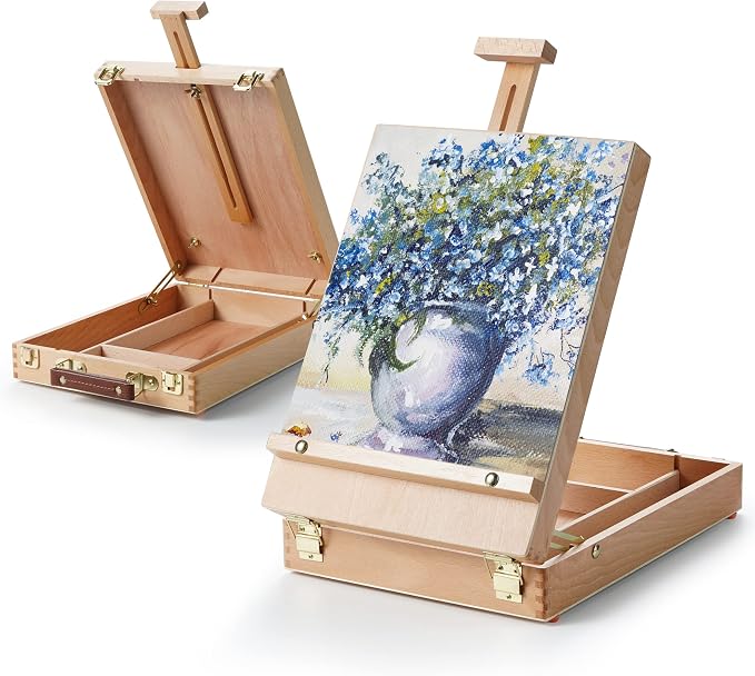 ARTIFY Adjustable Beechwood Tabletop Painting Easel, Wooden Sketch Box Easel, Desktop Artist Easel for Drawing (Easel Box)