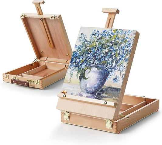 ARTIFY Adjustable Beechwood Tabletop Painting Easel, Wooden Sketch Box Easel, Desktop Artist Easel for Drawing (Easel Box)