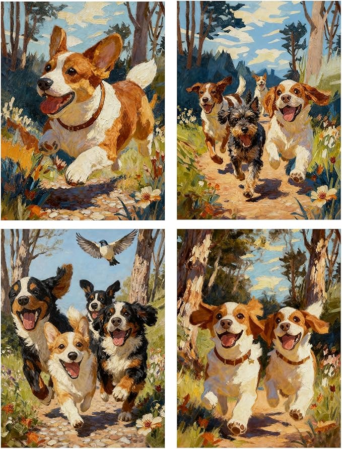 DOTSOPS 5D 4 Pack Dog Diamond Painting Kits for Adults Diamond Art Kits | Crafts DIY Round Full Drill Painting,Gem Art for Beginner,Home Wall Decor Gift 11.8 x 15.7 Inches