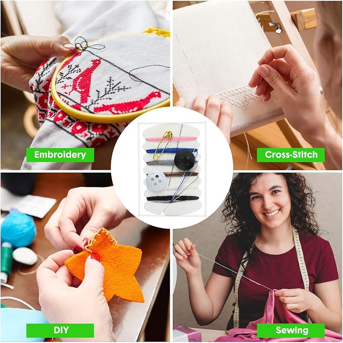 Tatuo Travel Sewing Kits Thread Repair Kit with Needles, Threads, Button, Pin for Hotel Amenities Necessities, 6 Colors (200)