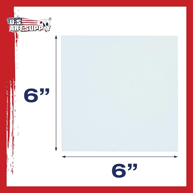 U.S. Art Supply 6 X 6 Inch Art Canvas Board Panels 12 Pack - 8 Ounce | Heavyweight Cotton Acid Free Canvases for Painting Acrylics and Watercolor (1 Case of 12 Single Canvas Painting Panels)