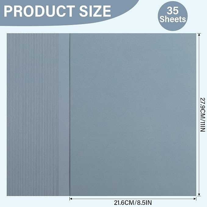 35 Sheets Dusty Blue Cardstock 92LB Construction Paper 8.5 x 11 Inch