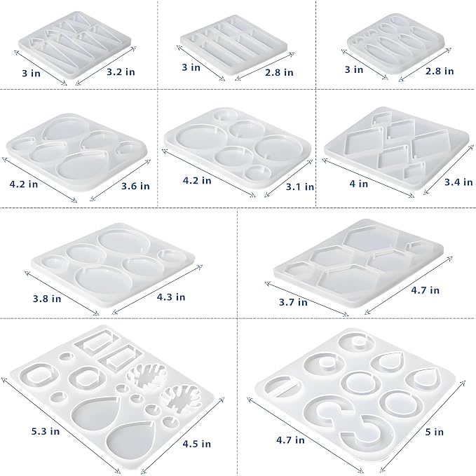 Earring Molds for Epoxy Resin,Resin Jewelry Molds | 10 Resin Molds Silicone for Epoxy & UV Resin, Pendants, Keychains,Necklaces,DIY Jewelry Casting