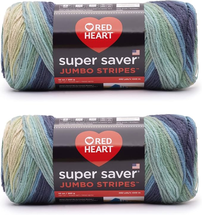 Red Heart Super Saver Jumbo Yarn for Crocheting, Sutherland Stripe, 2-Pack