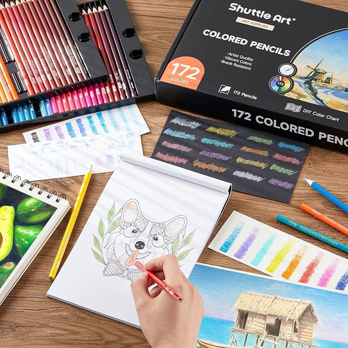 Shuttle Art 172 Colored Pencils for Adult Coloring Books, Soft Core Color Pencil Set for Artist Drawing Sketching Crafting