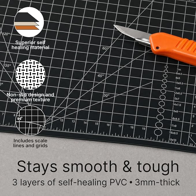 XNM Premium Self Healing Cutting Mat - 8 Inches by 11 inches - A4, 3 Layer Quality PVC Construction - Dual Sided, Imperial and Metric Grid Lines - Perfect for Cutting, Sewing, and Crafts