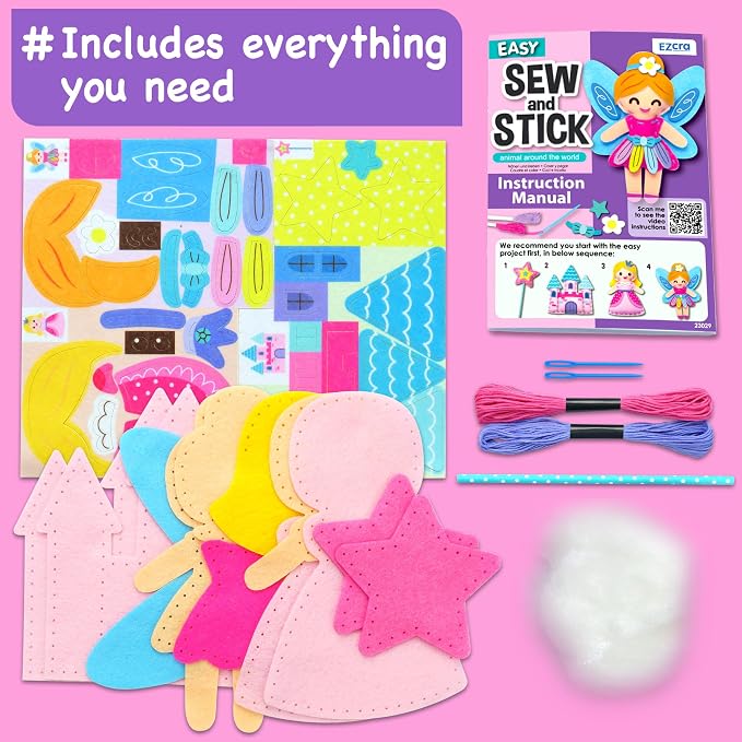 EZCRA Fairy Sewing Kit for Kids Ages 4-8 - 4 Beginner Projects