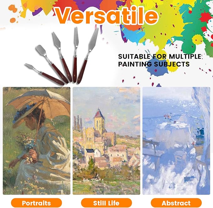 10PCS Palette Knife, Stainless Steel Painting Knife Set, Flexible Spatula Pallet Knife, Metal Artist Knives, Oil Painting Accessories Color Mixing Scraper for Oil, Canvas, Acrylic Painting By CUALORK