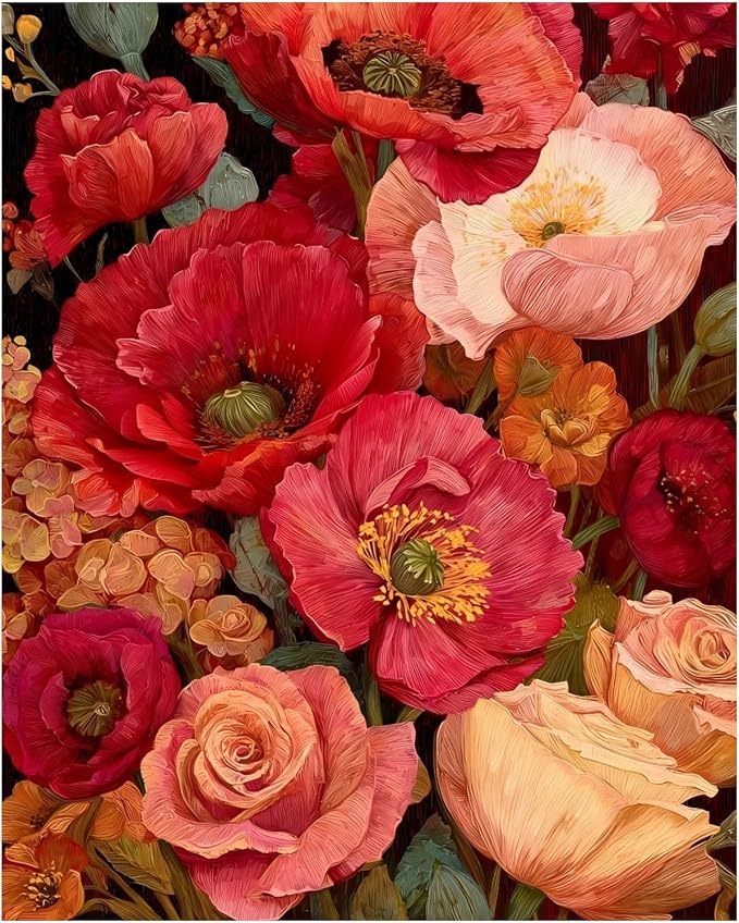 AUKELHJ Paint by Numbers Kit for Adults Beginner, Poppy, 16X20 Inch | Paint by Number for Adults, Beginner Friendly, High-Definition Color Canvas, Stress Relief, Home Decor, Gifts, Unframed