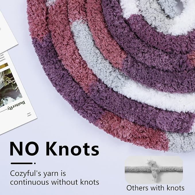 Cozyful Chunky Yarn for Hand Knitting - #10 Chunky Chenille Blanket Yarn, Jumbo Big Thick Chunky Yarns for Crocheting, Tie Dye Bulky Knit Yarns, 8 Skein (20 yds 8 oz Each Skein), Purple&Mauve&Grey