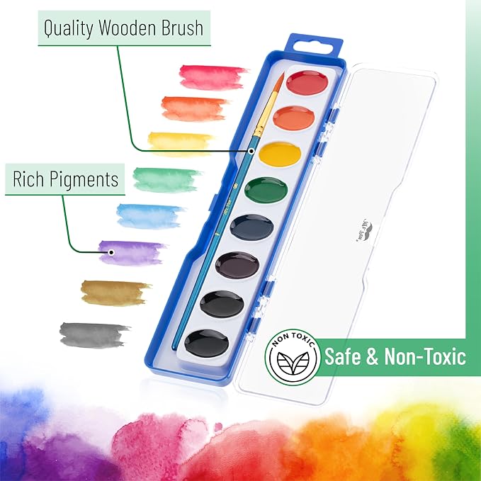 Mr. Pen- Washable Watercolors, 8 Pack, 8 Colors with Paint Brush