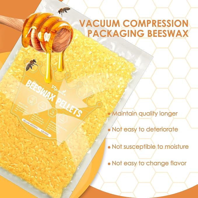 VIPwax Yellow Beeswax Pellets 1LB, Natural Organic Beeswax | Natural, Organic, Candle Making, Premium Beeswax, Body, Skin Care DIY, Lip Balm and Soap Making Supplies