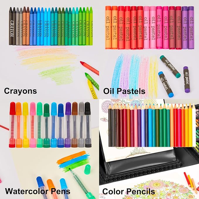 KINSPORY Art Set for Kids, 290 Pack Double-Side Easel Drawing Kits - Black