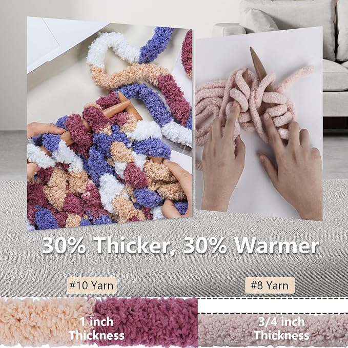 Cozyful Chunky Yarn for Hand Knitting - #10 Chunky Chenille Blanket Yarn, Jumbo Big Thick Chunky Yarns for Crocheting, Tie Dye Bulky Knit Yarns, 8 Skein (20 yds 8 oz Each Skein), Multi Blue&Red&Khaki
