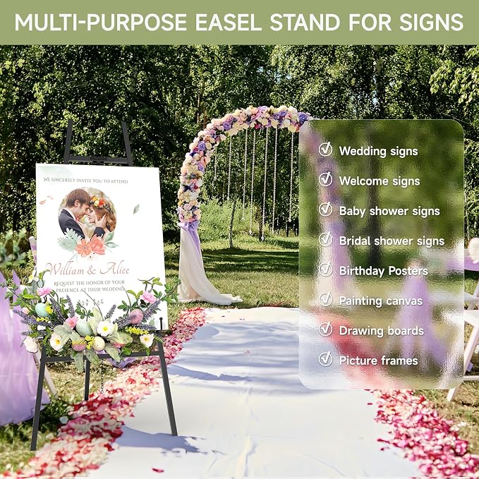 Black Easel Stand for Sign, 4-Tier Display Easel with Adjustable Chain | Heavy Duty Art Easel for Painting, Wedding Sign, Party, Posters & Commercial Display