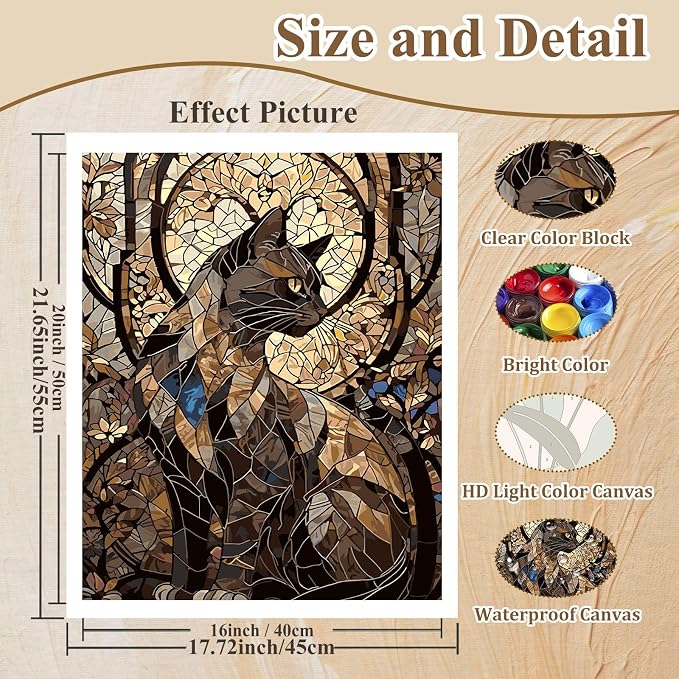 Cat Paint by Numbers Kit for Adults, Paint by Number for Adults 16x20 Inch